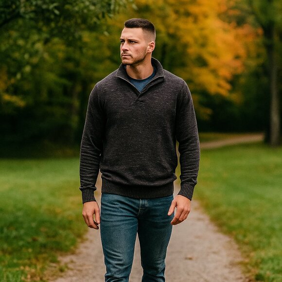 Weatherproof Men L Gray 1/4 Zip Heavyweight Outdoor Long Sleeve Preppy Sweater - Picture 1 of 6